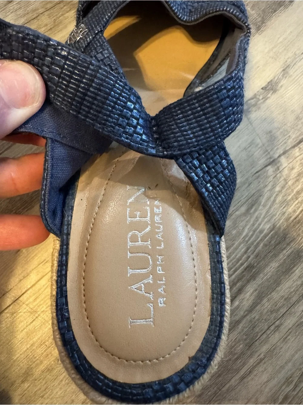 Ralph Lauren Penelope Navy Woven Slingback Espadrille Wedge Sandals Jute Toe 10